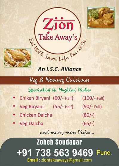 Here’s the advertisement of ZION Take Away's