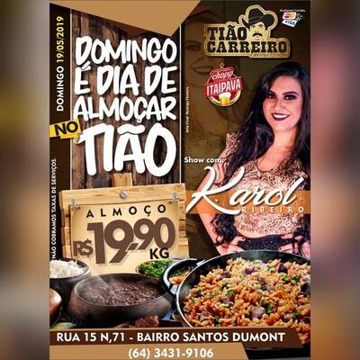 A publicidade mostra informações sobre o Tião Carreiro Espetos e Porcões