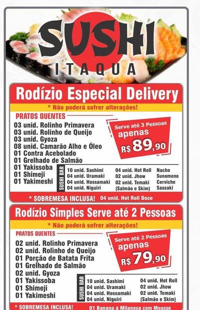 A publicidade apresenta informações sobre o Sushi Itaquá