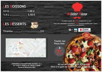 L'annonce publicitaire affiche les informations sur Mister Pizza Roubaix Roubaix