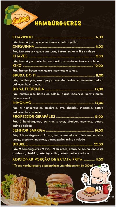 Peça um hambúrguer no Pizzaria do Chaves