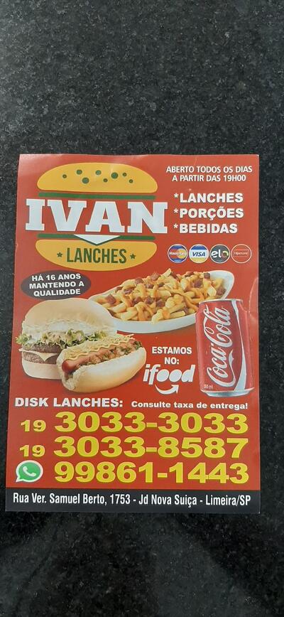Aqui está a publicidade do Ivan lanches
