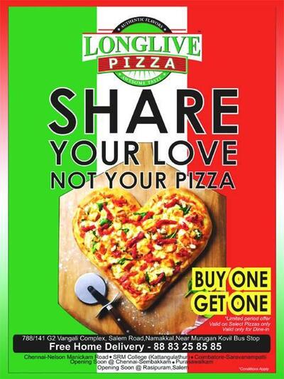Here’s the advertisement of LONG LIVE PIZZA ME meat and eat Namakkal