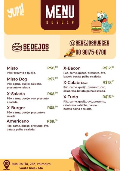 Aqui está a publicidade do Serejo's Burger