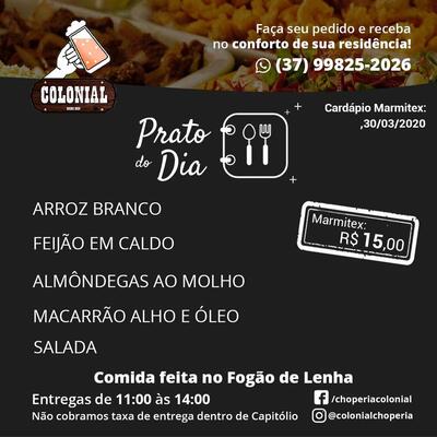 A publicidade mostra informações sobre o Choperia Colonial