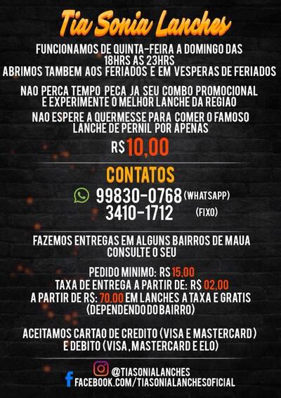 Aqui está a publicidade do Tia Sonia Lanches