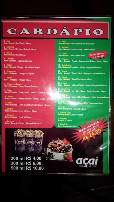 A publicidade mostra informações sobre o Torre Pizza
