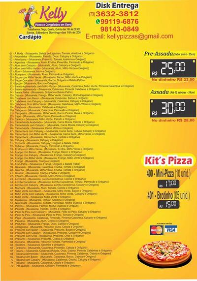 A publicidade mostra informações sobre o Kelly Pizzas e Congelados em Geral Ilhéus BA