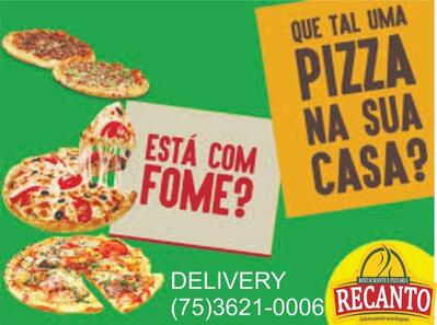 A publicidade mostra informações sobre o Restaurante e Pizzaria Recanto