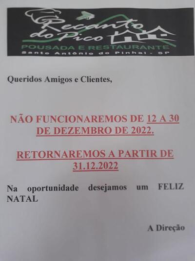 Aqui está a publicidade do Pousada e Restaurante - Recanto do Pico