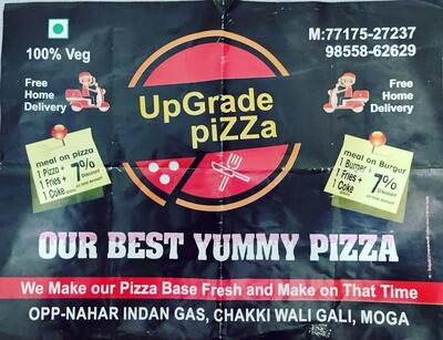 The advertisement displays information about Upgrade Pizza