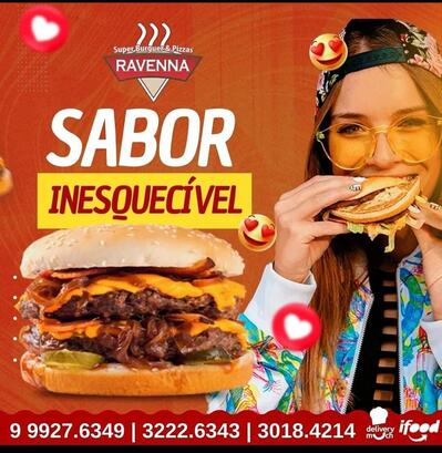 A publicidade mostra informações sobre o Super Burger e Pizzas Ravenna. Lages SC
