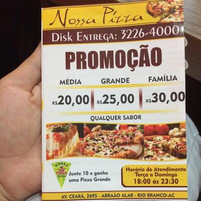 Aqui está a publicidade do Nossa Pizza