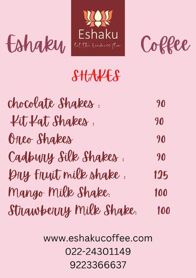 The advertisement displays information about eshakucoffee