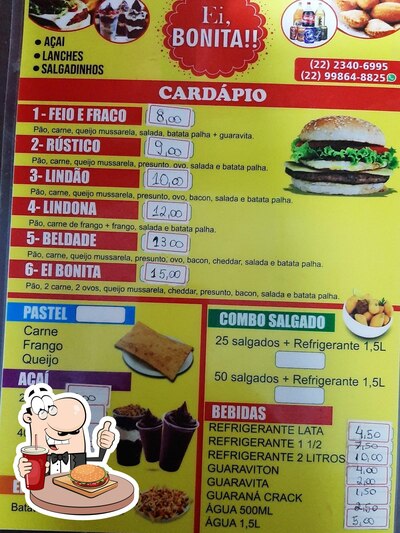 EI BONITA LANCHES oferece uma seleção de opções para os amantes dos hambúrgueres