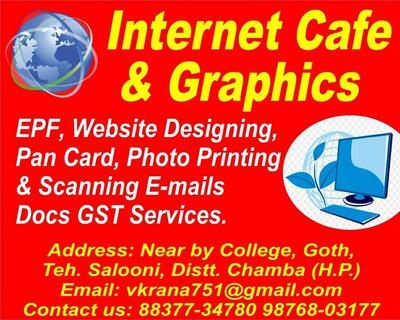 The advertisement shows information about Internet Cafe & Graphics