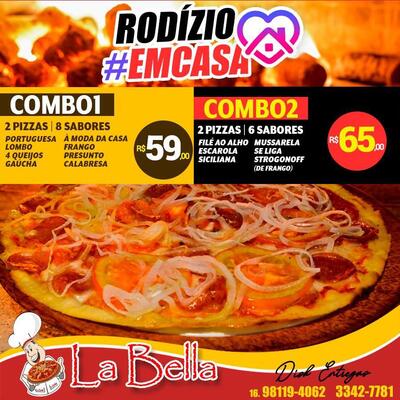 A publicidade mostra informações sobre o La Bella Pizzaria