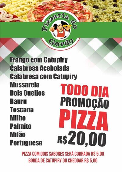 Aqui está a publicidade do Pizzaria do Gordo