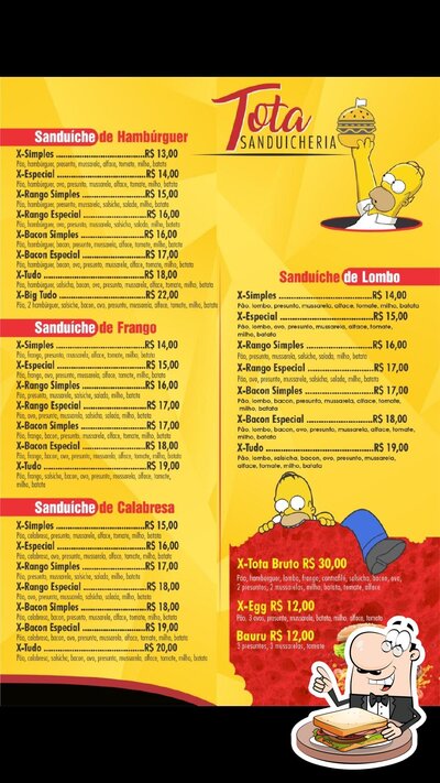 Escolha um sanduíche para o almoço ou jantar