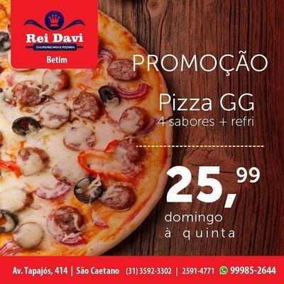 A publicidade apresenta informações sobre o Rei Davi Churrascaria e Petiscaria