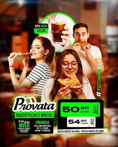 A publicidade mostra informações sobre o Pizzaria Provata