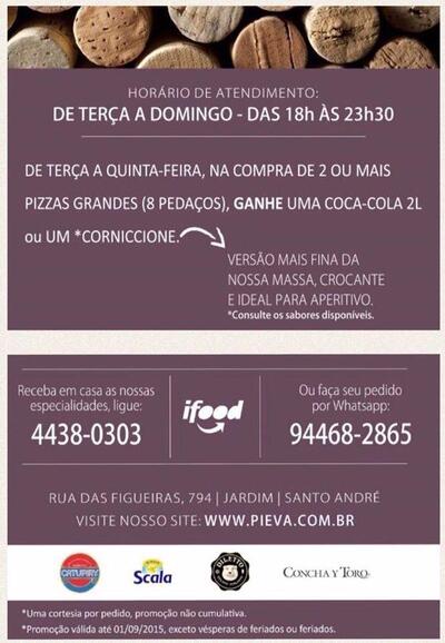 Olhe as informações sobre o Pieva Pizza e Vinho