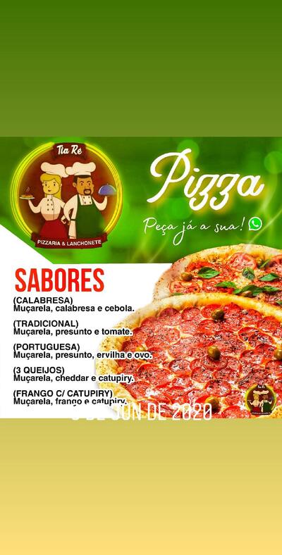 Aqui está a publicidade do Tia Rê Pizzaria e Lanchonete