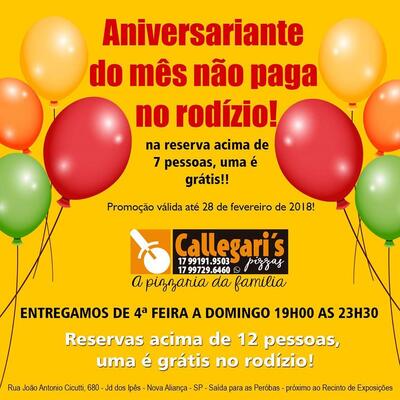 Aqui está a publicidade do Callegaris Pizzas