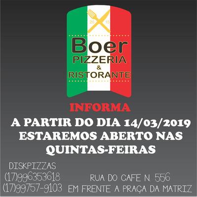 Aqui está a publicidade do Boer Pizzeria e Ristorante