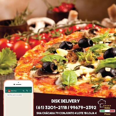 A publicidade apresenta informações sobre o Itália Pizza Brasília DF
