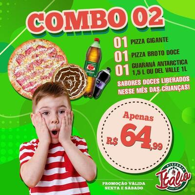 A publicidade apresenta informações sobre o Pizzaria Itália (Unidade Pinheirinho)