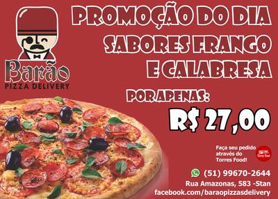 A publicidade apresenta informações sobre o Barão Pizzas
