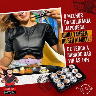 A publicidade mostra informações sobre o Stagi Sushi Resende RJ