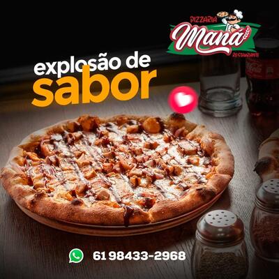 A publicidade mostra informações sobre o Pizzaria e Restaurante Maná