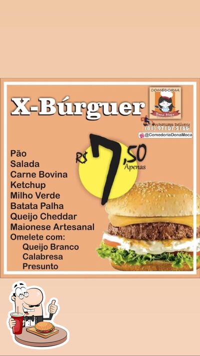 Consiga um hambúrguer no Comedoria Dona Moça