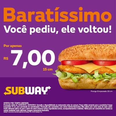 A publicidade apresenta informações sobre o Subway