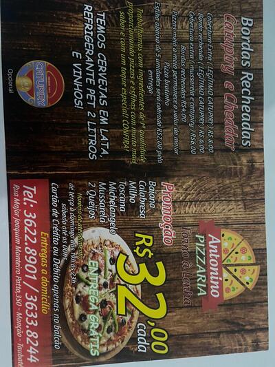 A publicidade apresenta informações sobre o Pizzaria Antonino