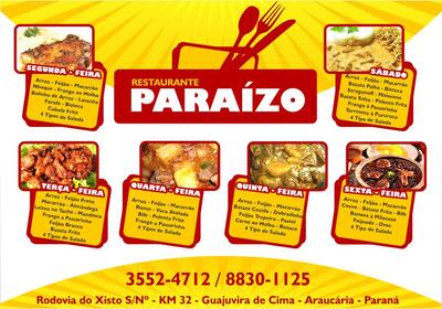 A publicidade mostra informações sobre o Restaurante Paraízo Araucária PR