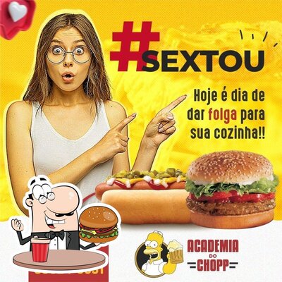 Peça um hambúrguer no Academia do Chopp