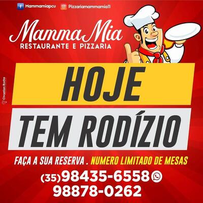 A publicidade apresenta informações sobre o Restaurante e Pizzaria Mamma Mia
