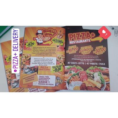 A publicidade apresenta informações sobre o Pizza + Restaurante