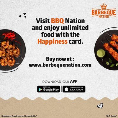 The advertisement displays information about Barbeque Nation