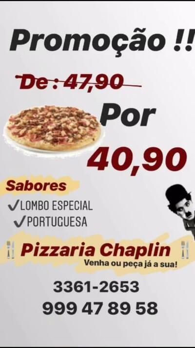 A publicidade apresenta informações sobre o Pizza e Grill - Chaplin
