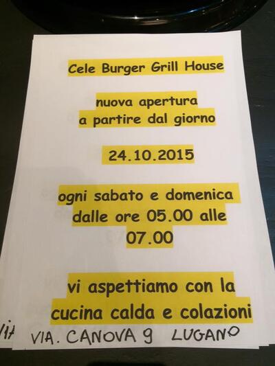 La pubblicità contiene informazioni su Cele Burger