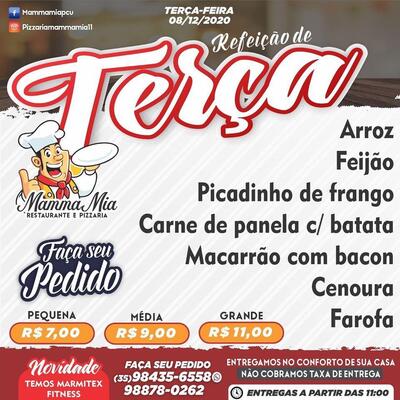 A publicidade mostra informações sobre o Restaurante e Pizzaria Mamma Mia