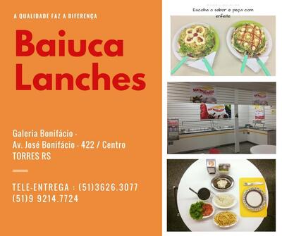 A publicidade apresenta informações sobre o Baiúca Lanches