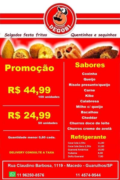 A publicidade mostra informações sobre o Degobi salgados