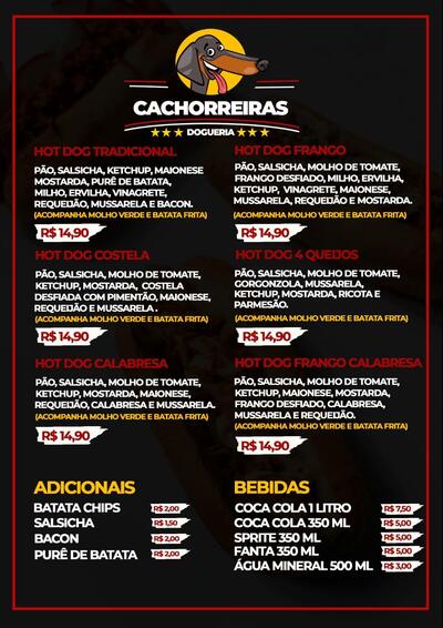 A publicidade apresenta informações sobre o DOGUERIA CACHORREIRAS