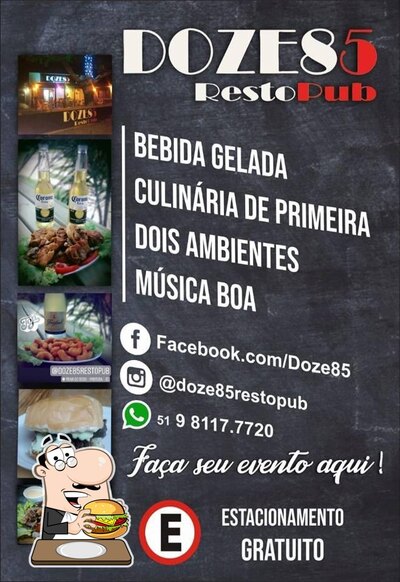 Deguste um dos hambúrgueres oferecidos no Doze85 RestoPub