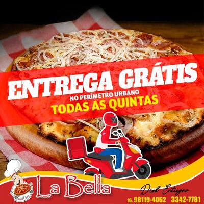 Aqui está a publicidade do La Bella Pizzaria